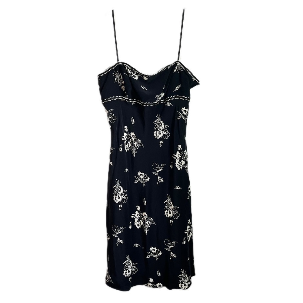 Maggy London 100% Silk Floral Pattern Black and White Slip Dress Women's sz 10